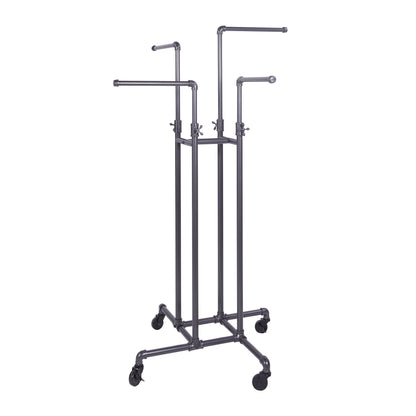 Clothing Rack Econoco - Heavy Duty Pipeline Adjustable, 4 Way Rack, Plumbing Pipe Clothes Rack, Anthracite Grey
