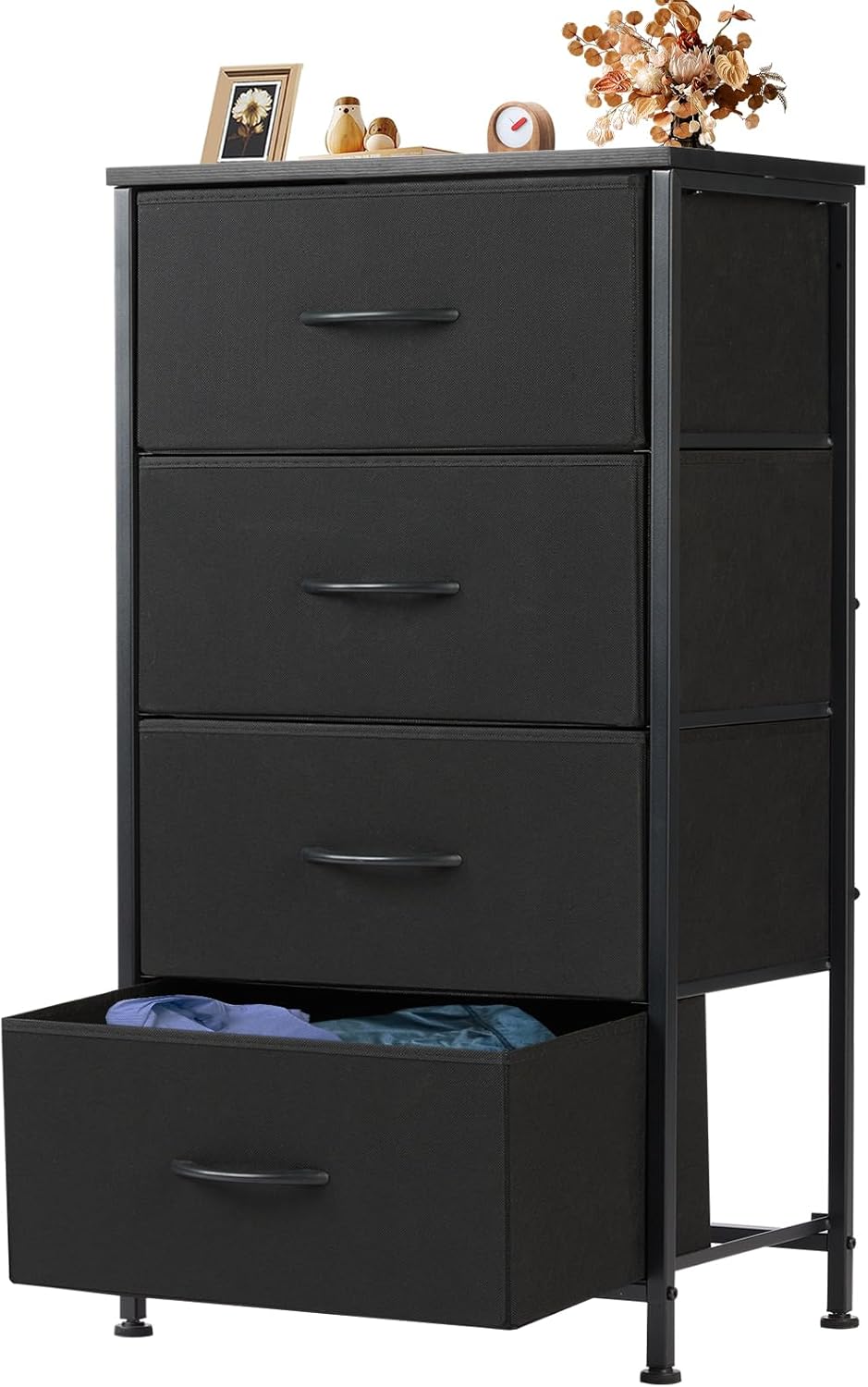 Sweetcrispy Dresser for Bedroom with 4 Drawers, Skinny Fabric Storage Tower, Chest of Drawers for Closet, Living Room