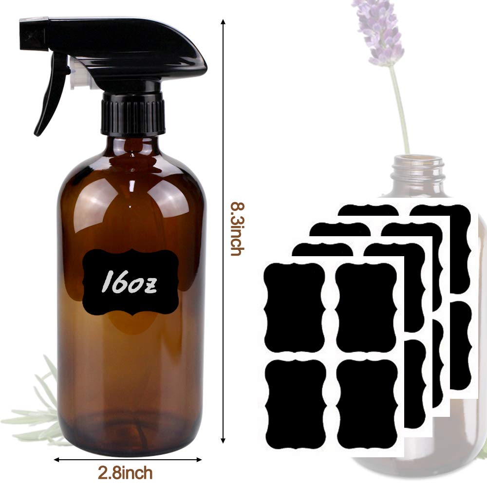 Bontip Glass Spray Bottle, Amber Glass Spray Bottle Set & Accessories Refillable for Plants Window Cleaners Aromatherapy Facial Hydration Watering Flowers Hair Care (2 Pack/16 oz) (Amber)