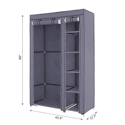 SONGMICS 43 Inch Portable Clothes Closet Wardrobe with Non-Woven Fabric and Hanging Rod Quick and Easy to Assemble Gray ULSF007G