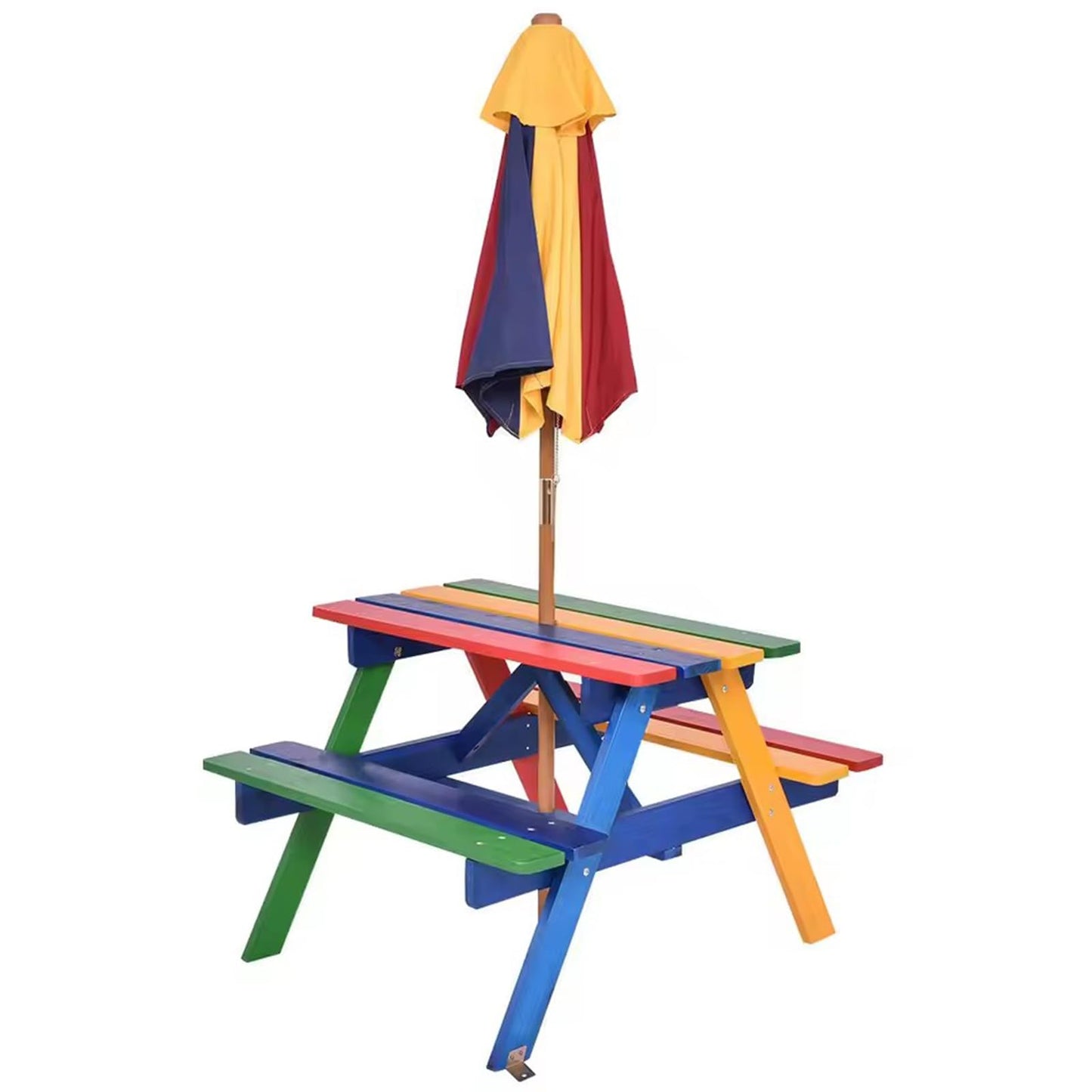 RUYICZB Kids Picnic Tables for Outdoors, Wooden Childrens Table & Bench Set with Removable Umbrella, Toddler Picnic Table Indoor Or Outdoor Activity Set for Backyard Or Patio