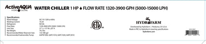 Active Aqua 0.5 HP Water Chiller with Boost | Cold Plunge & Ice Bath Cooler | Rapid Digital Temp Control | Fresh & Salt Water, Hydroponics, Aquariums | 90–172 Gal (1 HP)