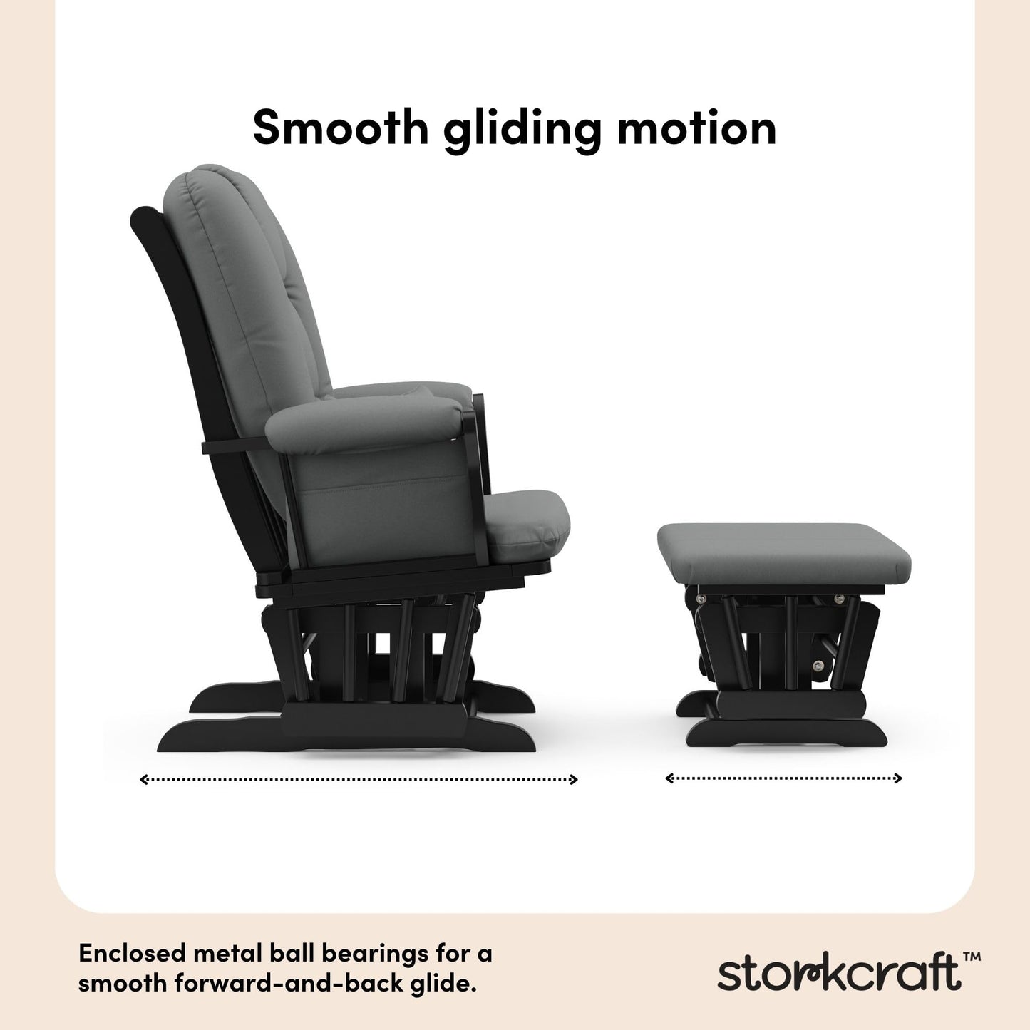 Storkcraft Tuscany Glider with Ottoman (Black/Gray) — GREENGUARD Gold Certified, Bonus Lumbar Cushion Included, Solid Wood Base, Smooth Motion, Award-Winning Nursery Rocking Chair, Glider and Ottoman