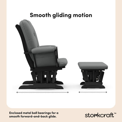 Storkcraft Tuscany Glider with Ottoman (Black/Gray) — GREENGUARD Gold Certified, Bonus Lumbar Cushion Included, Solid Wood Base, Smooth Motion, Award-Winning Nursery Rocking Chair, Glider and Ottoman