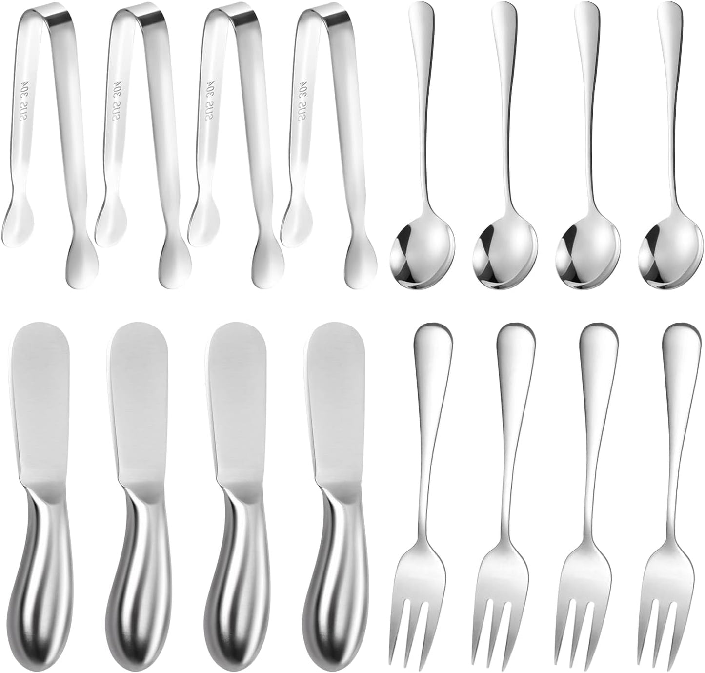 Cheese Butter Spreader Knives Set, 16 Pieces Stainless Steel Multipurpose Butter Knives, Slicer, Tongs, Forks