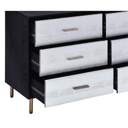 Acme Furniture 6 Drawers Wooden Dresser, Black, Silver and Gold