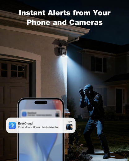 SEHMUA Security Cameras Wireless Outdoor (4-cam-kit), No Subscription Required, Color Night Vision, 360° PTZ, 4MP Live View, Instant Alerts, Solar Security Camera System Works 2.4G & 5G WiFi for Home