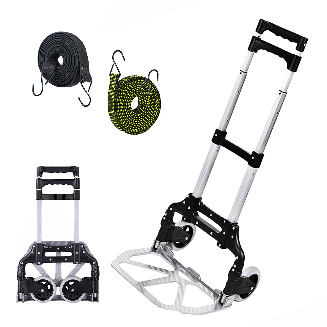 HBFBDRCT Folding Hand Truck, 165lbs Capacity Lightweight Portable Dolly with 2 TPR Silent Wheels for Home, Office, and Travel Use - Heavy Duty Utility Cart for Shopping