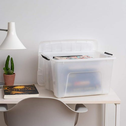 IRIS USA 40 Qt Stackable Storage Bins - BPA-Free, Durable Lids, 6 Pack - Pearl Color, Secure Handles