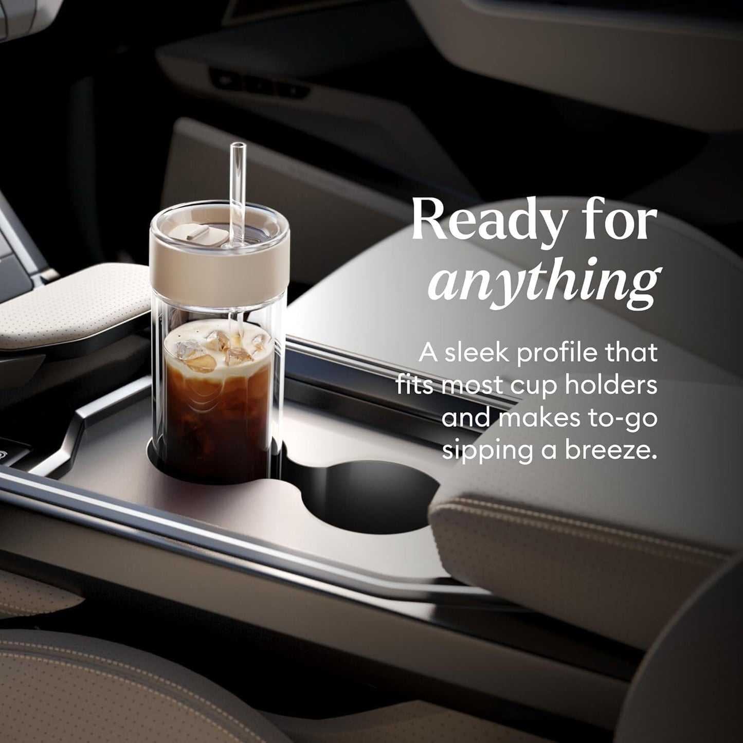 16 oz Ember Cold Tumbler Insulated Glass Iced Coffee Cup with Straw & Spill-Proof Lid, Keeps Drinks Cold, Eliminates