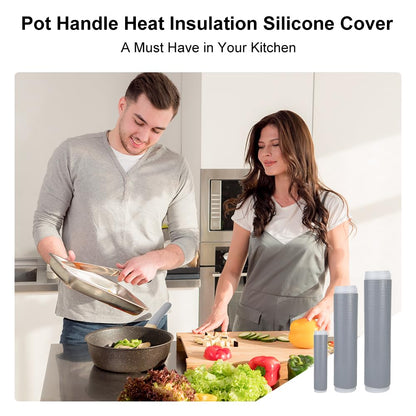 3PCS Pot Handle Heat Insulation Silicon Cover, zxbaers Cast Iron Handle Cover Silicone, Cover Sleeve Pot Silicone Anti-Scald Handle, Grizzly