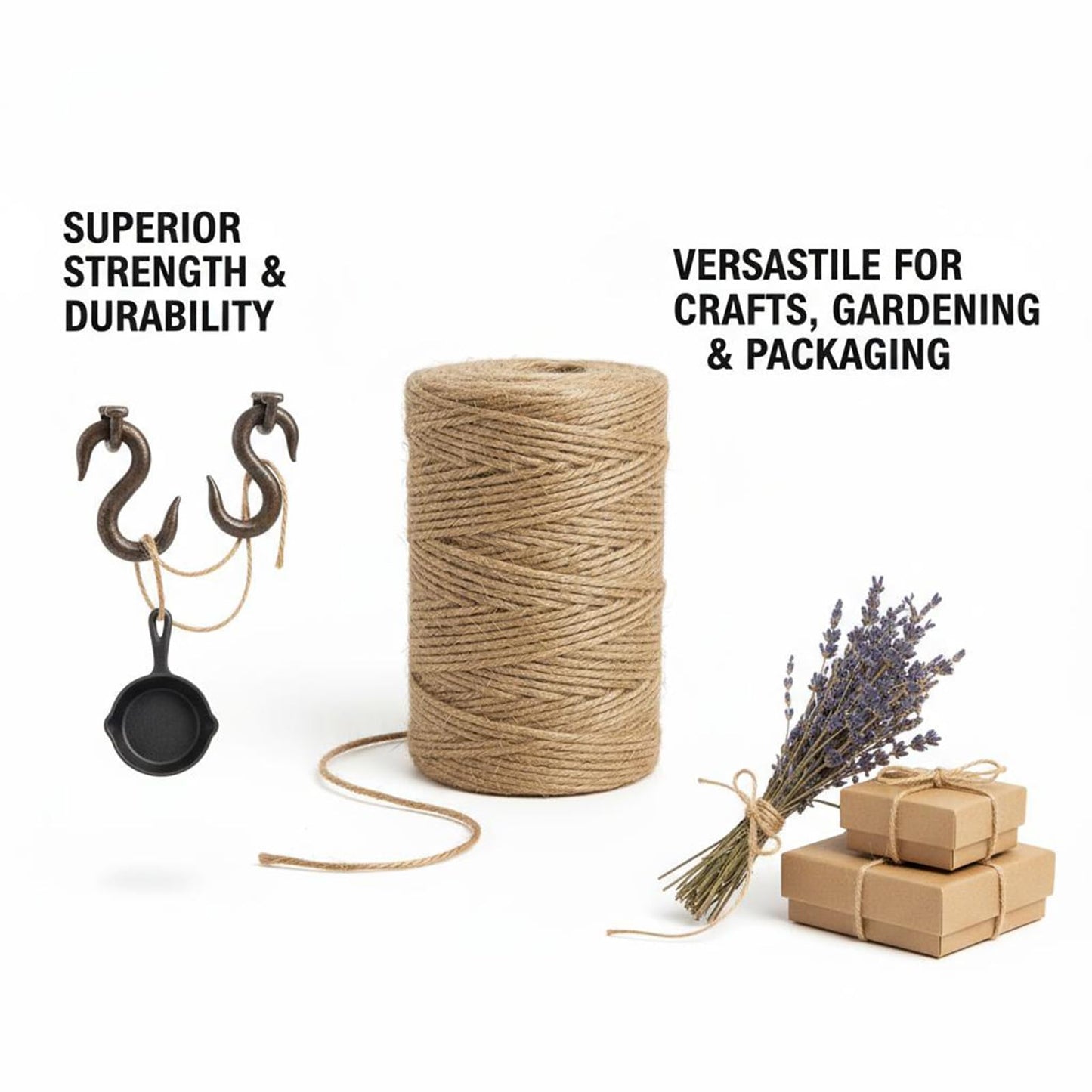 [LISRRZHEN] Natural Jute Twine String, 656Ft 3mm Thick Rope for Crafts, Gift Wrapping, Gardening, Outdoor Tying | All-Purpose, 100% Biodegradable,Heavy Duty, Brown