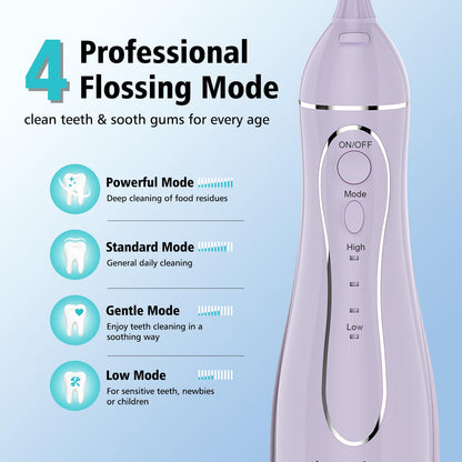 Leominor Water Flosser Pick for Teeth, 300ML Portable Oral Irrigator Upgraded Tank Removable,IPX7 Waterproof, Rechargeable Travel Teeth Cleaner, Professional Electric Flossing Machine (Pink)