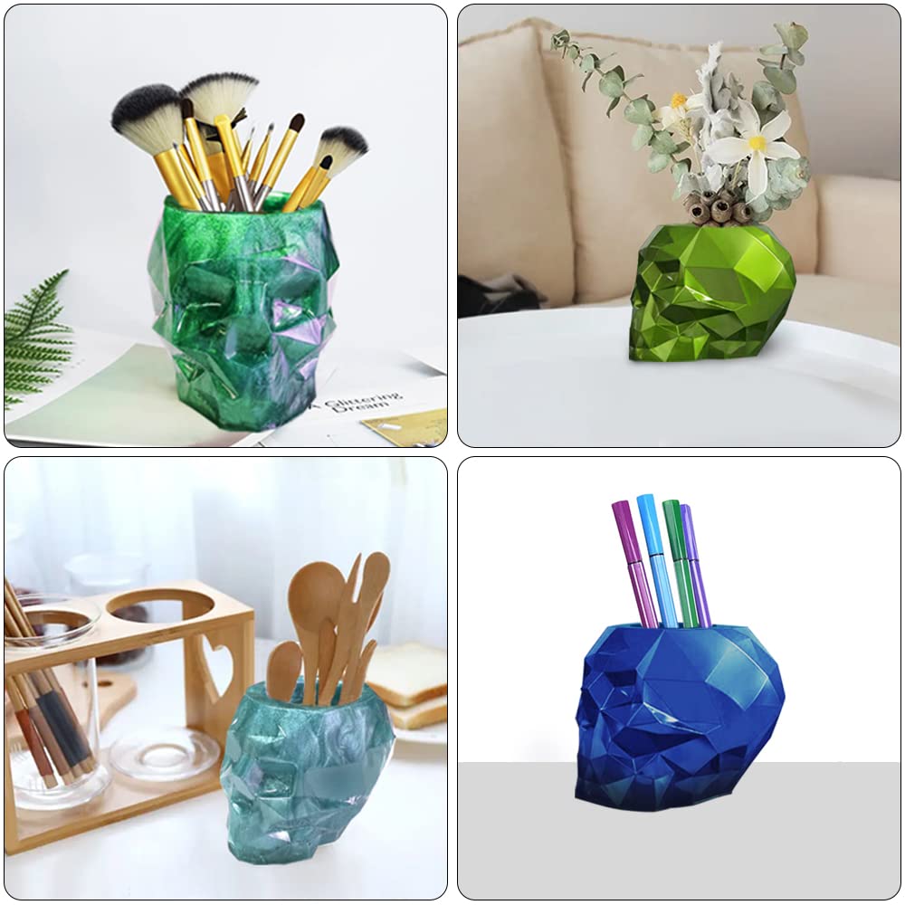 AIFUDA 2 Set Skull Resin Molds, 3D Storage Resin Molds Silicone Epoxy Resin Molds for DIY Makeup Brush Pen Holder, Jewelry Container Box, Candle Making Holder