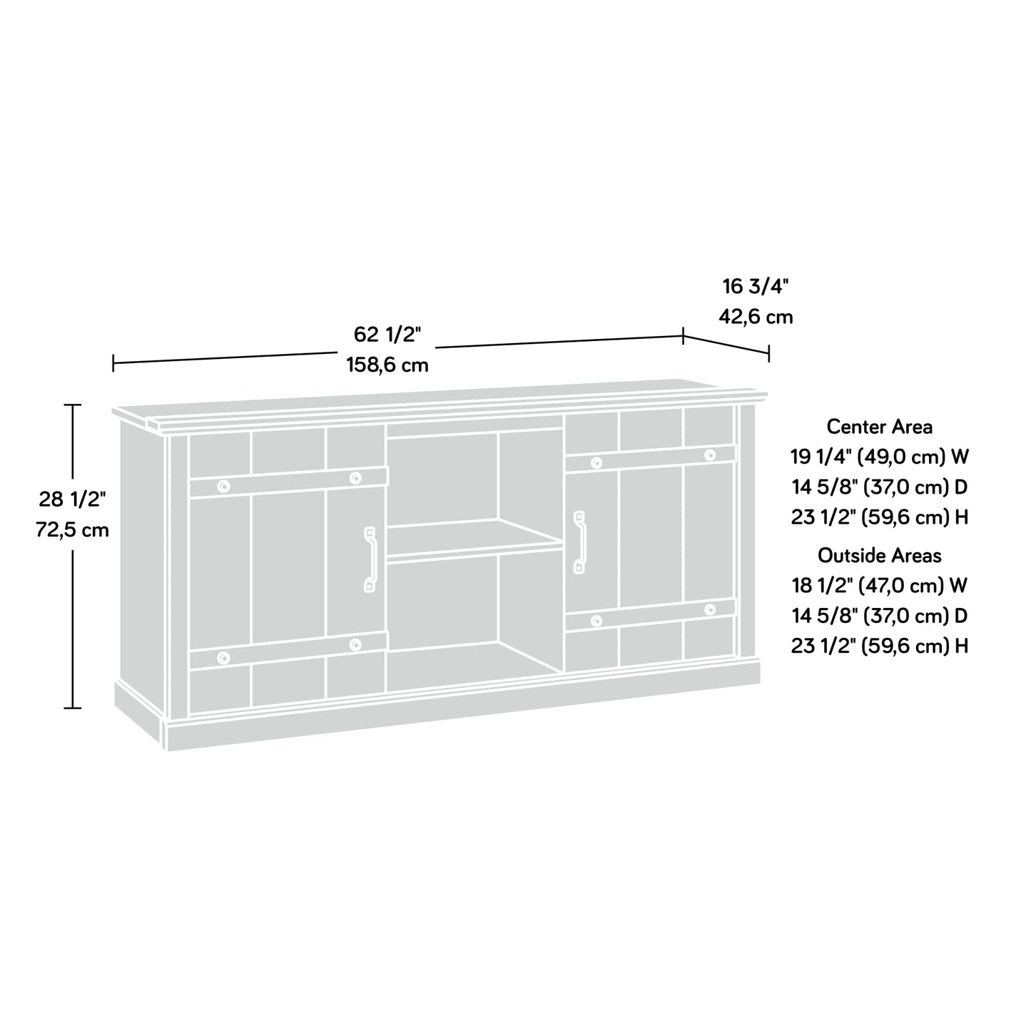 Sauder Misc Entertainment Farmhouse TV Stand, for TVs up to 70", Raven Oak Finish
