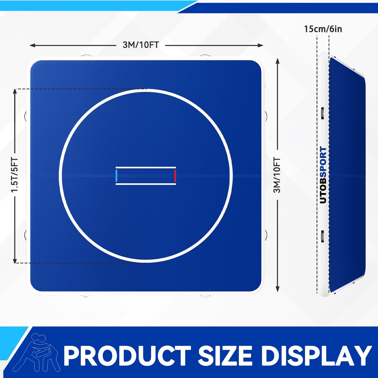 Inflatable Wrestling Mat 10x10FTx6"Thick, Jiu Jitsu Mats, PVC Landing Training Mat Foldable for Home Gym BJJ, MMA, Martial Art, Boxing, Grappling and Judo (Blue White)