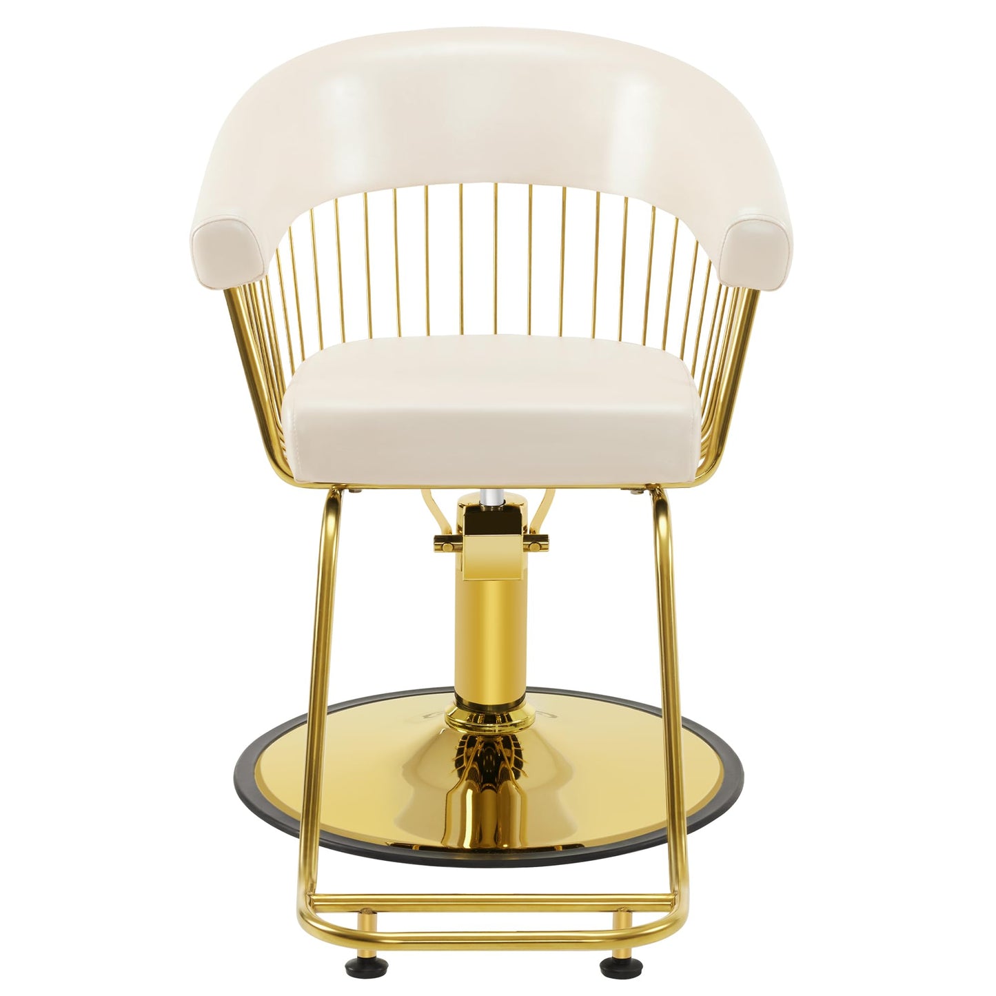 BarberPub Hydraulic Salon Chair, Gold&Black&White Classic Style Barber Chair for Hair Stylist, Iron Frame Beauty Spa Salon Styling Chair with Heavy-Duty Pump for Women Men 8677 (Champagne)
