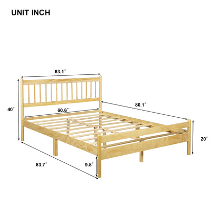 KEIKI Queen Size Bedframe with Headboard and Footboard, Pinewood Bed with Strengthened Bed Frame for Living Room, Bed Room, Natural