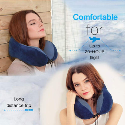 Travel Pillow - Best Memory Foam Neck Support for Sleeping, Airplane, Car & Home Use (Dark Blue)