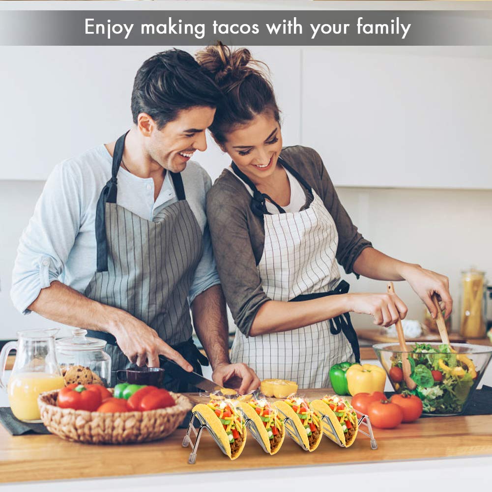 Stainless Steel Taco Holders 2-Pack, Holds 4 Tacos Each, Grill & Oven Safe Taco Shell Stands for Taco Bar Gifts & Accessories, Dishwasher Safe