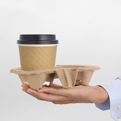 HOZEON 100 Pack 2-Cup Pulp Fiber Drink Carrier, to Go Coffee Cup Holder, Disposable Drink Carrier Tray for Hot or Cold Drinks, Coffee Shops, Takeaway Shops, Restaurants,Grocery Stores, Juice Bars