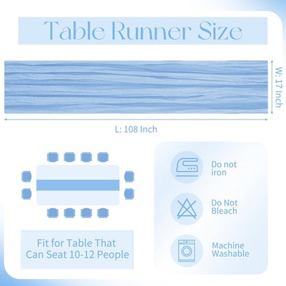 Skiennix Light Blue Cheesecloth Table Runner - 17x108 Inch Boho Style for Weddings & Events