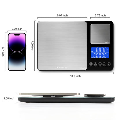KitchenTour Dual Platform Food Scale, 0.001oz/33lb Precision Smart Kitchen Scales Digital Weight Grams and Ounces for Home Cooking Baking Meal Prep Sourdough Bread, Stainless Steel