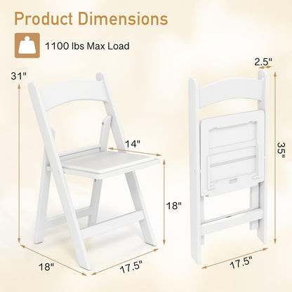 HAPPYGRILL Folding Patio Dining Chairs Set of 20, 1100 lbs Capacity Resin Padded Seats, Lightweight Portable Outdoor Chairs for Patio, Office, Weddings, Events, White (20)