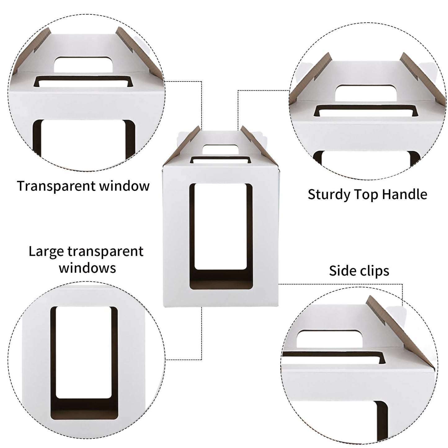 KBG Tall Cake Boxes for Tier Cakes 6pcs 14x14x16 and 16x16x18 Inches With Window With Handle,Disposable Large Cake Box for Wedding Cake Safe Transport Box