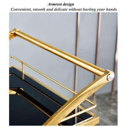 XYWGBMS Storage Cart Wrought Iron Trolley, Hotel Service Car, Restaurant/Bar Dedicated 3-Layer Trolley Tempered Glass Panel Wine Cart, Hot Pot, Storage Cart,Gold-a