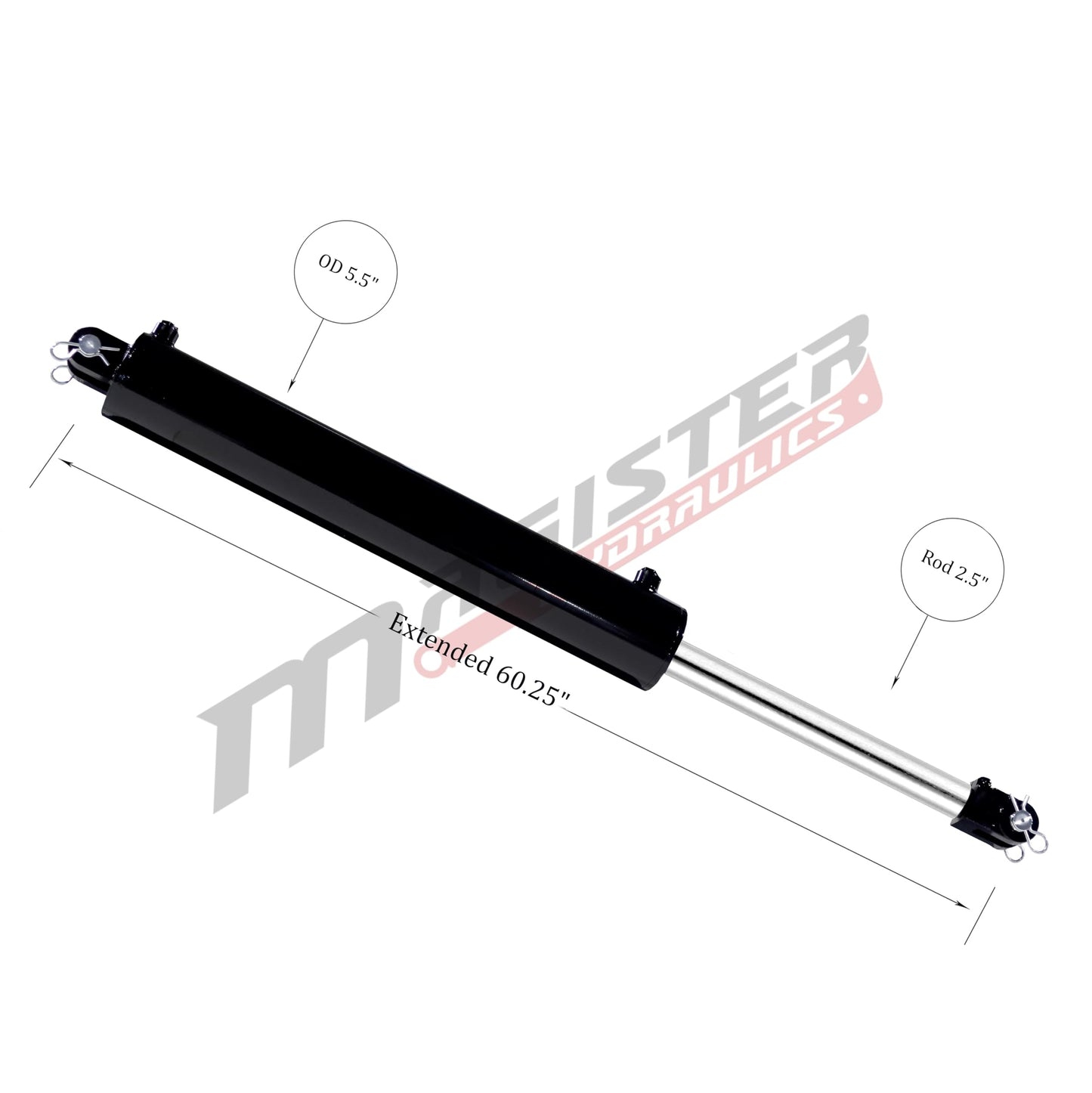 Magister Hydraulic Cylinder 5" Bore x 24" Stroke, Welded Hydraulic Ram with Clevis Ends, Double Acting Hydraulic Piston 3500 PSI (WCL 5x24)