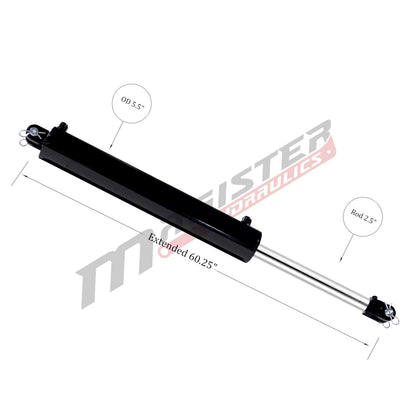 Magister Hydraulic Cylinder 5" Bore x 24" Stroke, Welded Hydraulic Ram with Clevis Ends, Double Acting Hydraulic Piston 3500 PSI (WCL 5x24)