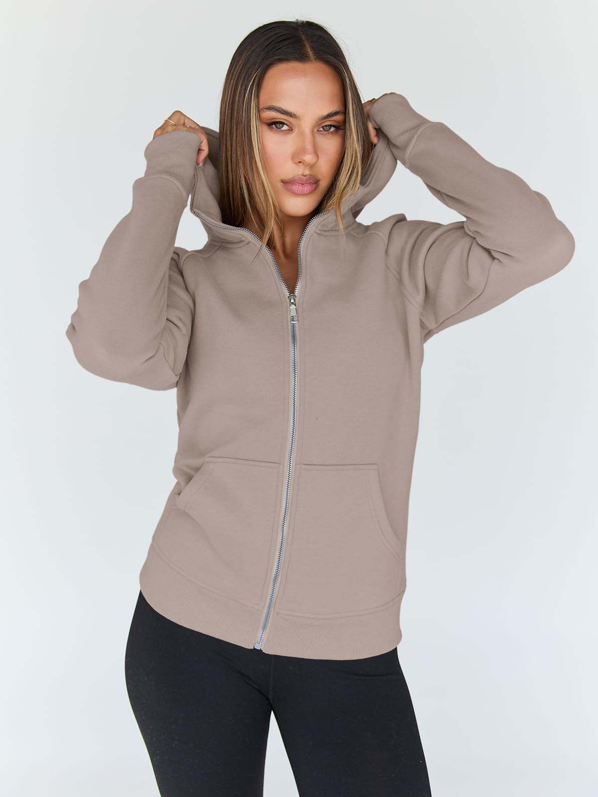Trendy Queen Womens Zip Up Hoodies Fleece Jackets Oversized Sweatshirts Fall Fashion Outfits Sweaters Winter Clothes 2025 Khaki S