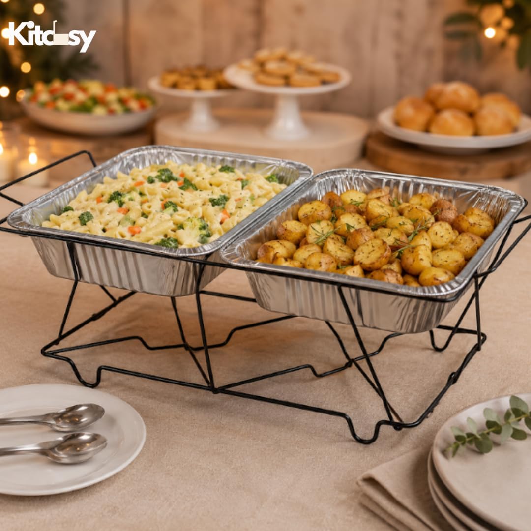 Kitchsy Full Size Buffet Chafing Dish Stand, Black Wire Rack Frame for Serving Pans, Food Warmer Stand for Catering, Weddings, Parties, Events, Reusable Chafer Rack (25)