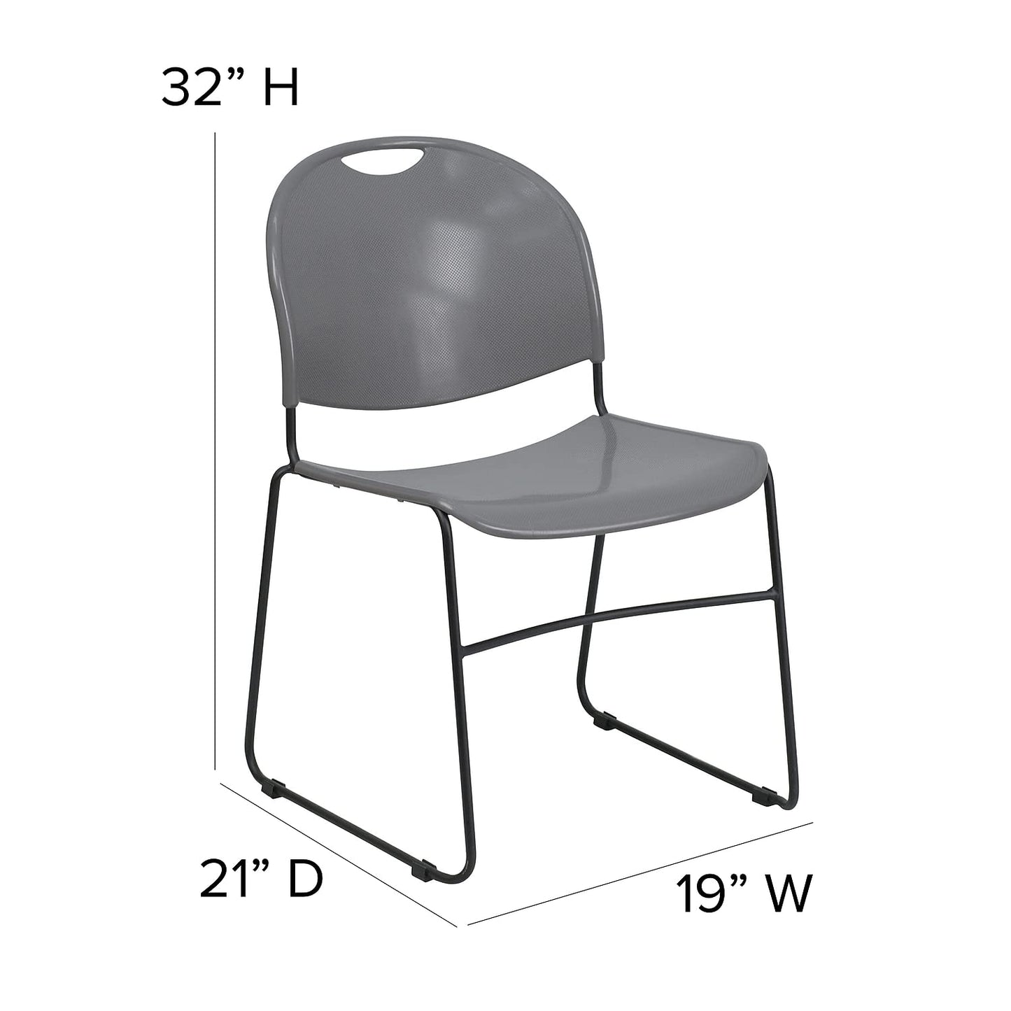 Flash Furniture 5 Pack HERCULES Series 880 lb. Capacity Gray Ultra-Compact Stack Chair with Black Powder Coated Frame