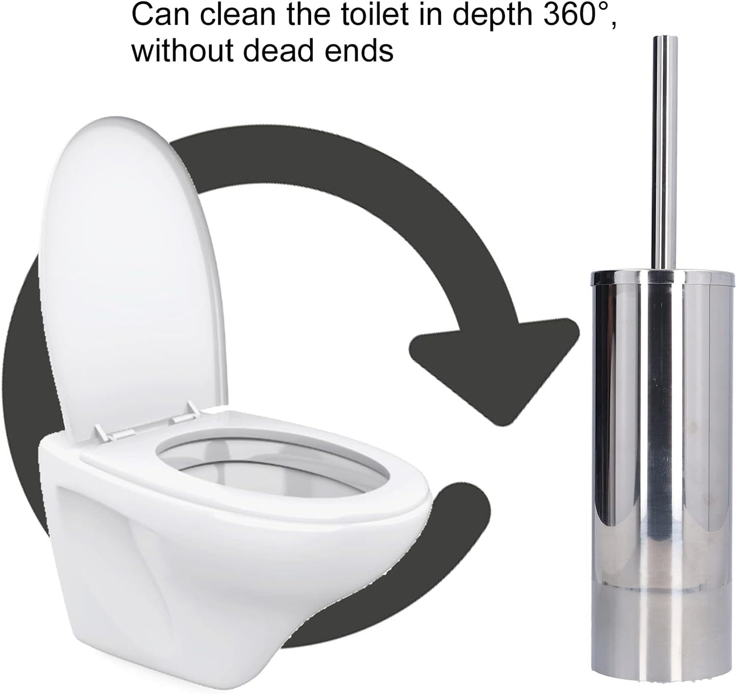 Toilet Brush and Holder Set, Stainless Steel Long Handle Toilet Bowl Cleaner, Soft Toilet Cleaning Brush (Silver)