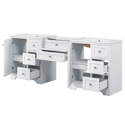 Merax 84" Double Sink Bathroom Vanity with Engineered Stone Countertop & 2 Ceramic Sinks,Large Storage Vanity with 6 Soft Close Drawers,Silver Metal Knobs for Master Bathroom,Family Bath,White