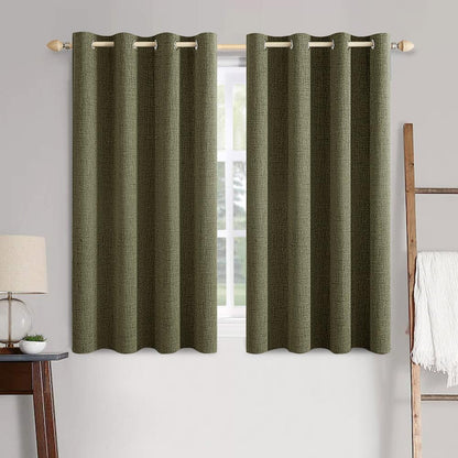 MIULEE Blackout Curtains - 100% Thermal Insulated Linen Texture - Light Olive Green, 52x45 Inch (2 Panels)