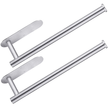 CUXIXA Paper Towel Holder Under Cabinet 2 Pack,Stainless Steel Paper Towel Holder Wall Mount for Kitchen, Bathroom, RV, Paper Towel Rack with Self Adhesive and Screws (Silver)