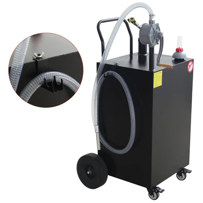 40 Gallon Portable Gas Caddy Fuel Storage Tank Large Gasoline Diesel Can Hand Siphon Pump with Rolling Flat-Free Solid Rubber Wheels for Boat, ATV, Car, Motorcycle (Black)