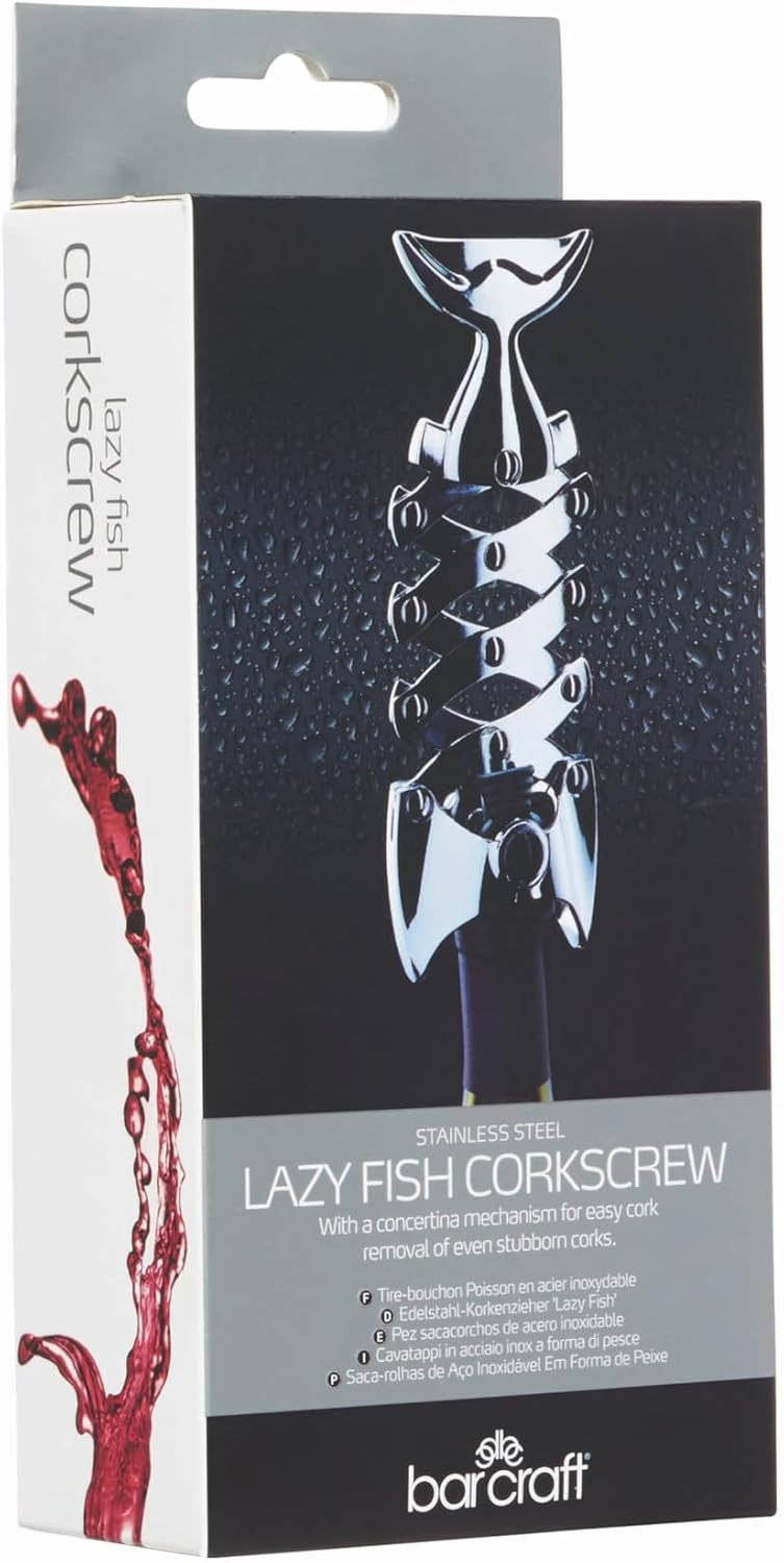 Lazy Fish Corkscrew and Bottle Opener, Stainless Steel Wine Opener, 16.5 x 7.5 x 4.5cm, Silver
