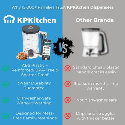 Pancake Batter Dispenser - Kitchen Must Have Tool for Perfect Pancakes, Cupcake, Waffle, Muffin Mix, Cake & Crepe - Easy Pour Baking Supplies for Griddle - Pancake Maker with Measuring Label (Black)