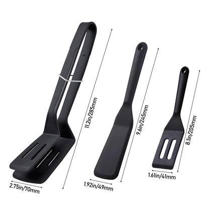 KIBBEH 3 Pack Heat Resistant Silicone Slotted Cooking Spatula Set, Multipurpose BBQ Clamp for Gripper Bread Clip, Fried Steak Clamp, Flipping Fish, Toast Salad Tongs
