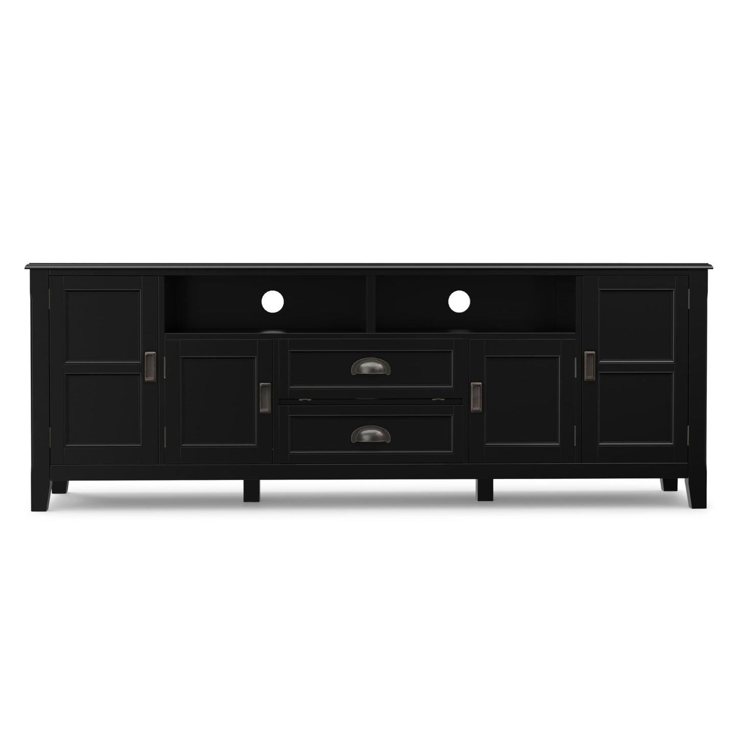 SIMPLIHOME Burlington TV Stand - 72 inch Wide Solid Wood Media Console in Black, Transitional Entertainment Center for Living Room for TVs up to 80 Inches with Cabinets and Cord Management