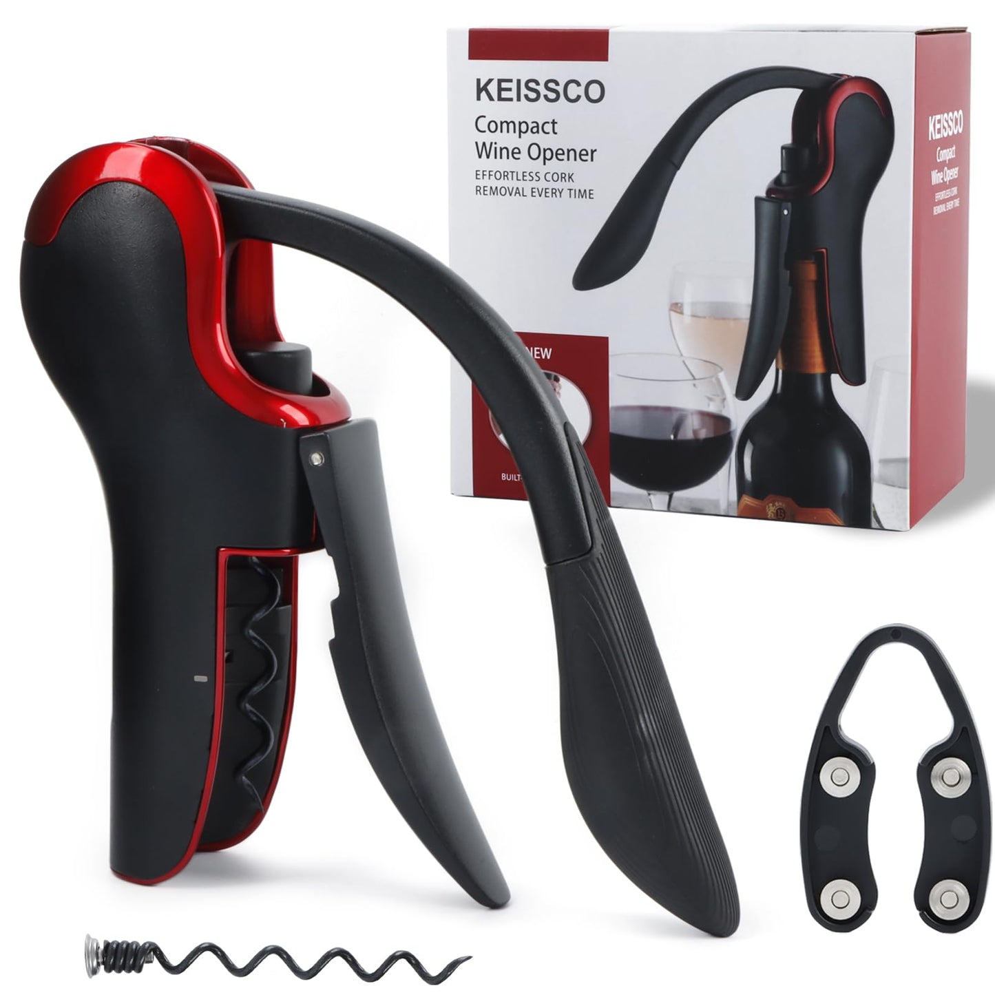 KEISSCO Wine Opener Compact Vertical Corkscrew Wine Bottle Opener with Built-in Foil Cutter