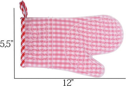 Silicone Oven Mitts Set of 2, Transparent Clear Silicone Shell with Cotton Quilted Lining, Heat Resistant Kitchen Gloves
