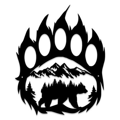 Rustic Cabin Hunting Bear Paw Decor - Metal Bear Wall Art, 14.5 x 11.8 inches, Black for Bathroom, Living Room, Bedroom