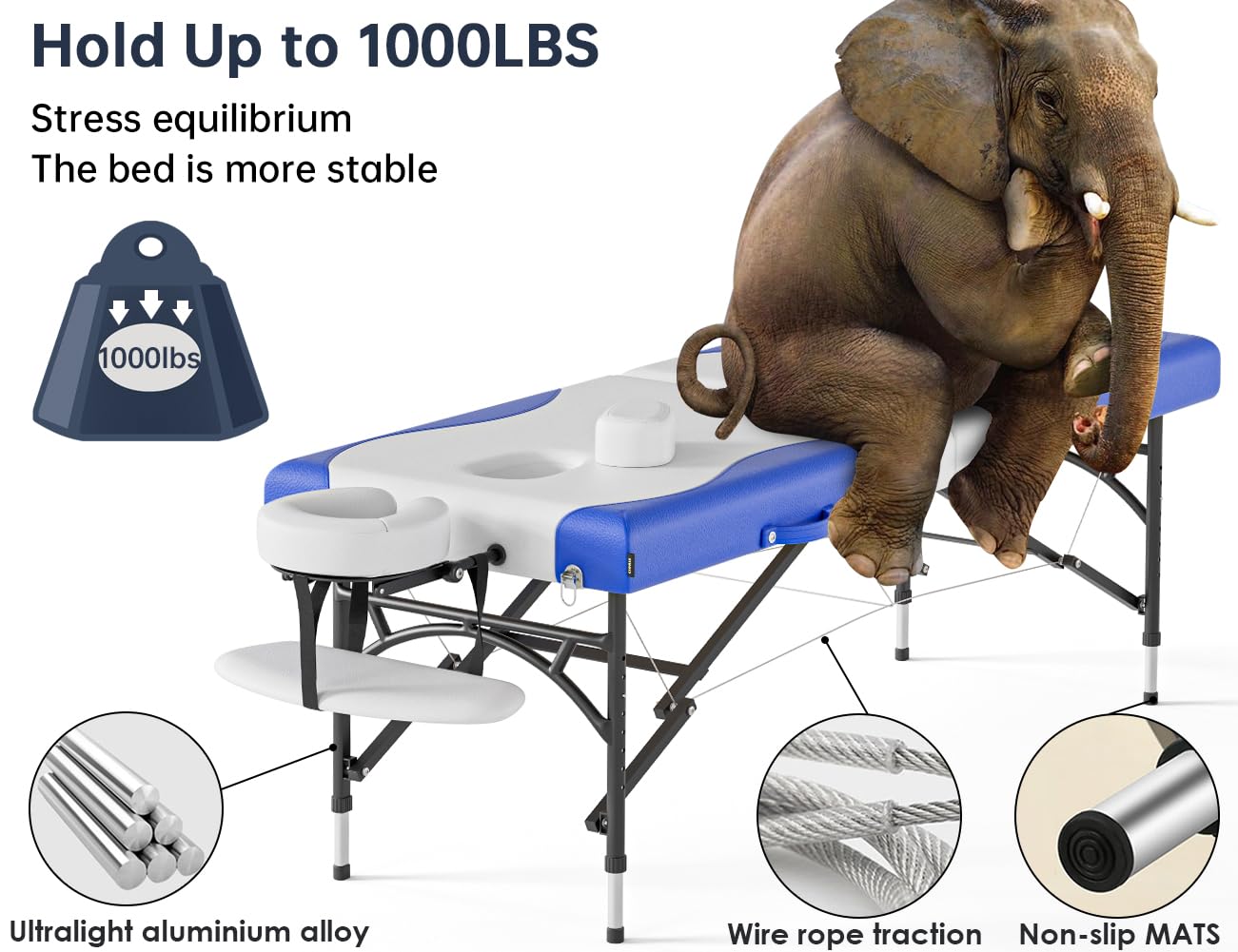 CLORIS 84" Professional Massage Table Portable 2 Folding Lightweight Facial Salon Spa Tattoo Bed Height Adjustable with Carrying Bag & Aluminium Leg Hold Up to 1000LBS - Widen