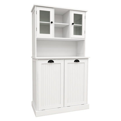 cattino 56.69" Tall Bathroom Laundry Cabinet with 2 Tilt-Out Baskets & 2 Adjustable Shelves - 2 Compartment Dirty Clothes Hamper Storage Organizer, 150 lbs Capacity - White