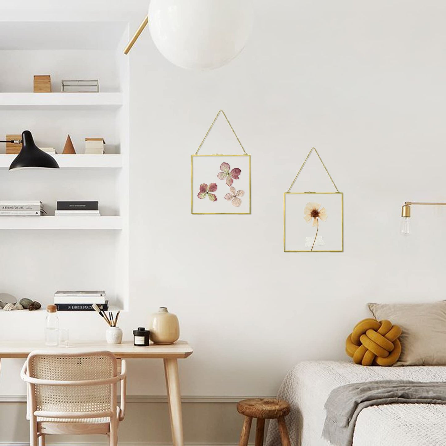 Pressed Flower Frame, Hanging Picture Frame for DIY Artwork Display Clear Glass Wall Brass Frames for Plant Specimen Dried Flower Square Photo Frame 6x6 - Gold